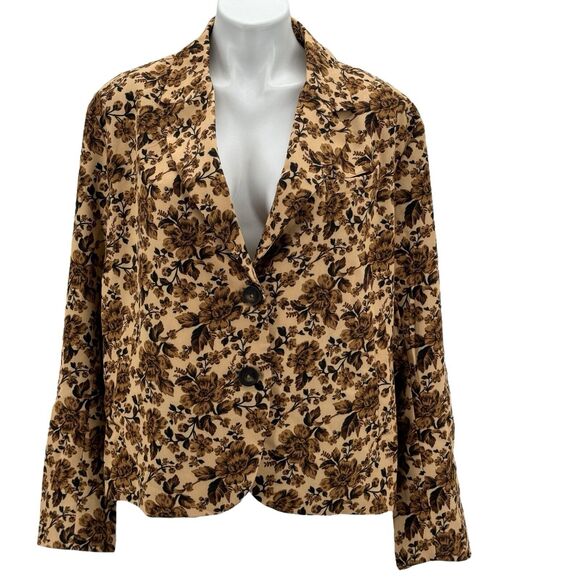 Free People Women’s Medium Cali Blazer Floral Print Boxy Brown Jacket NWT $168 - Picture 2 of 13